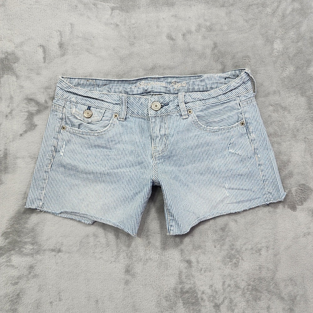 American Eagle Shorts Womens 4 Blue‎ Striped Distressed Denim Cutoff Casual